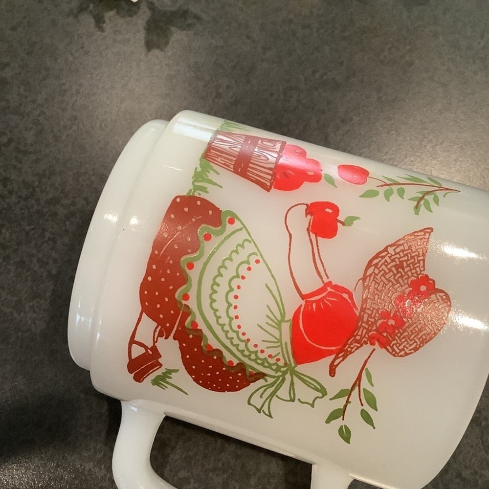 Vintage Glasbake Milk Glass Apples & Prairie Dress Giving Proverb Coffee Mug 80s - Picture 6 of 11